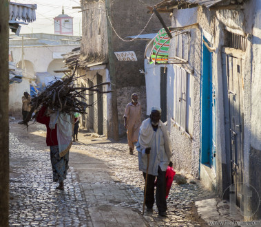 HARAR, ETHIOPIA - DECEMBER 23, 2013: Unidentified people of ancient walled city of Jugol in their morning routine activities that almost unchanged in more than four hundred years.