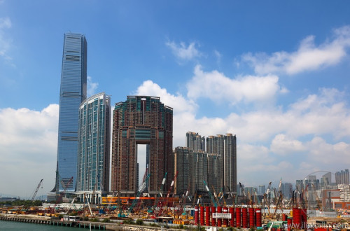 Building site in front of highest Hong Kong's skyscraper - International Commerce Centre. Hong Kong.