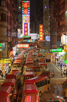 Buses and Night life. Kowloon. Hong Kong.