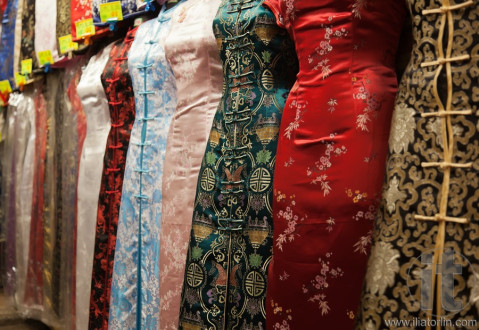 Chinese style dresses. Temple street market. Hong Kong.