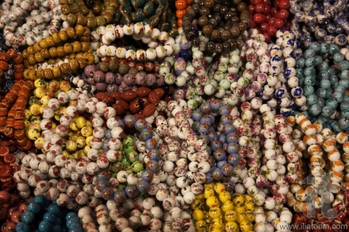 Colorful bracelets.Temple street market. Hong Kong.