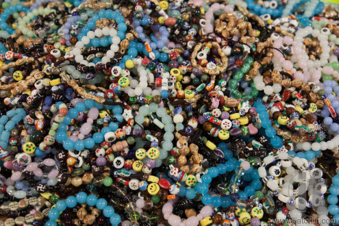 Colorful bracelets.Temple street market. Hong Kong.