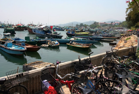 Fishing and house boats anchored in Cheung Chau harbour. Hong Kong.