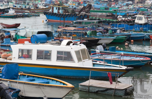 Fishing and house boats in Cheung Chau harbour. Hong Kong.