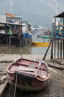 Tin houses and small boats of Tai O fishing Village. Hong Kong.