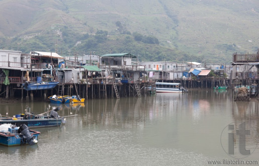 Tin houses and small boats of Tai O fishing Village. Hong Kong.