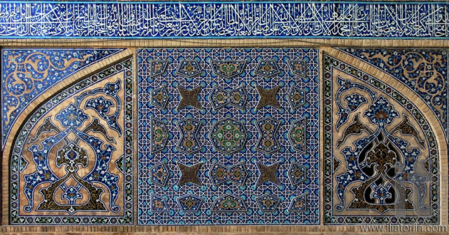 Tiled background, oriental ornaments. Jame Mosque isfahan. Iran