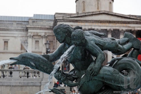 Detail of bronze Fountain in Trafalgar Square. London. UK.