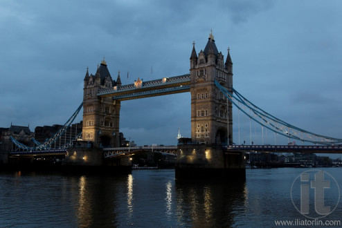 Tower Bridge from the North Bank at dusk. London. UK.
