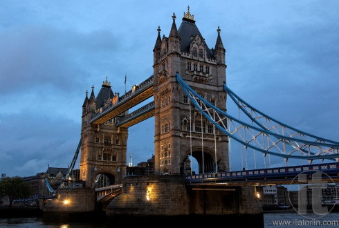 Tower Bridge from the North Bank at dusk. London. UK.