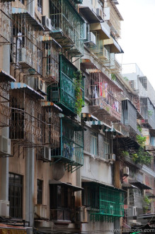 Typical old style blocks of apartments in Macau. China.