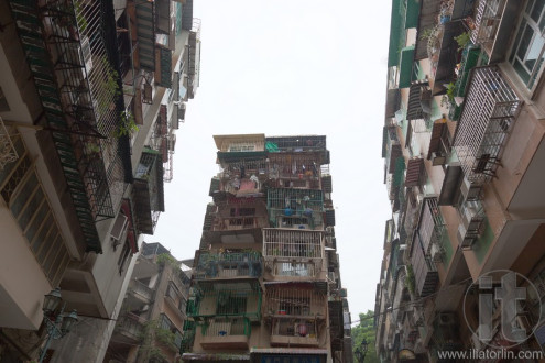 Typical old style blocks of apartments in Macau. China.