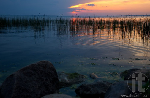 evening on Lake Pleshcheevo with rock in foreground