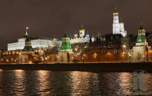 Moscow Kremlin and the Moskva River at night. Moscow. Russia