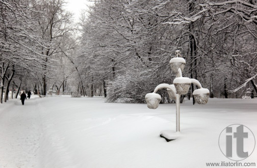 Street in Moscow after a heavy snowfall. Russia.