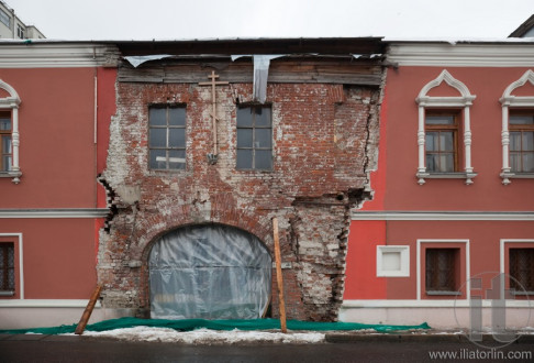 Unrestored part of the house in central Moscow. Russia.