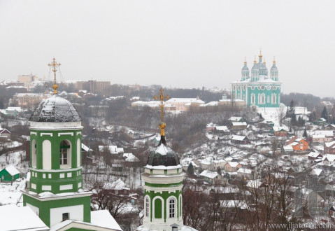 View to Assumption (Uspenski ) cathedral from Kremlin. Smolenk. Russia.