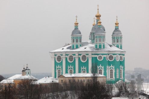 View to Assumption (Uspensky) cathedral from Kremlin. Smolenk. Russia.