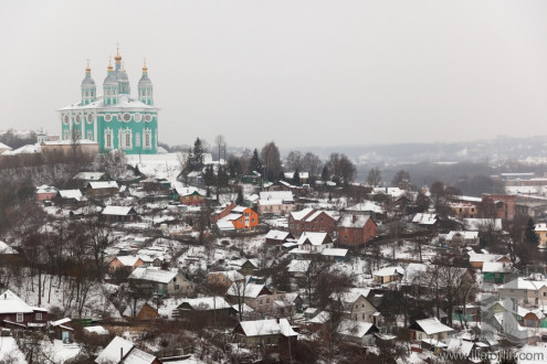 View to Assumption (Uspensky) cathedral from Kremlin. Smolenk. Russia.