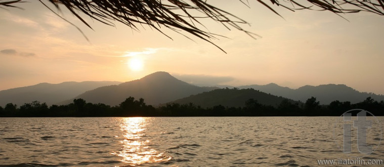 Sunset over the Kampot river. Kampot. Cambodia
