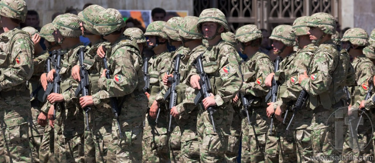 Soldiers getting ready for military parade. Tbilisi, Georgia.