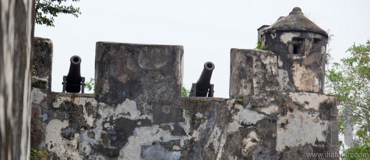 External walls and old canons. Monte fort. Macau. China