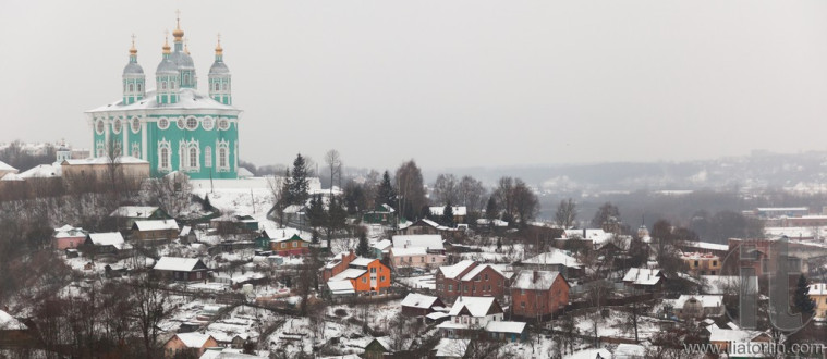 View to Assumption (Uspensky) cathedral from Kremlin. Smolenk. Russia.