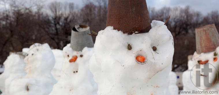 Snowmans in Gorky Park. Moscow. Russia.