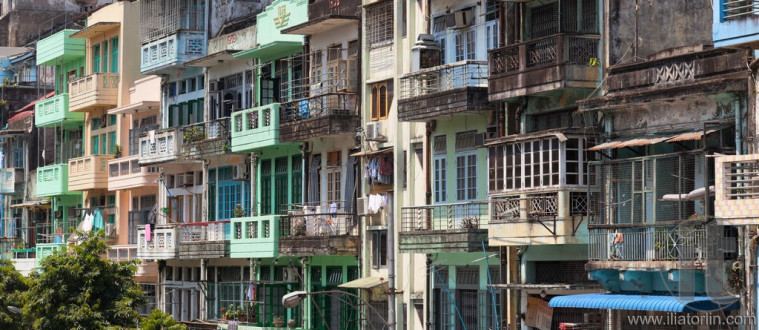 Colourful blocks of units. Yangon. Myanmar.