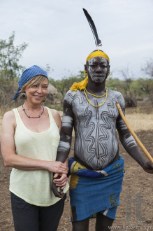 European woman and man from Mursi tribe in Mirobey village. Mago