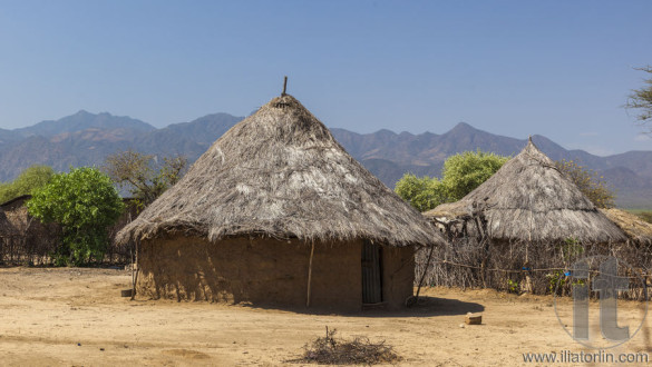 Traditional tsemay houses. Weita. Omo Valley. Ethiopia.