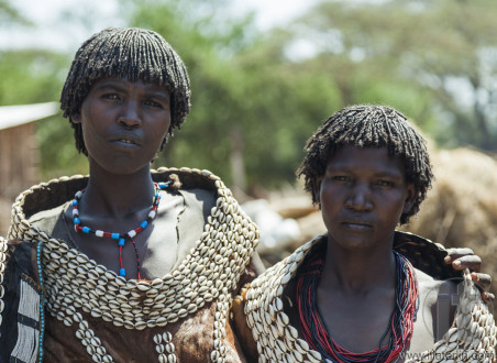 Traditionally dressed women from Tsemay tribe. Weita. Omo Valley. Ethiopia.