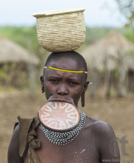 Woman from Mursi tribe in Mirobey village. Mago National Park. O