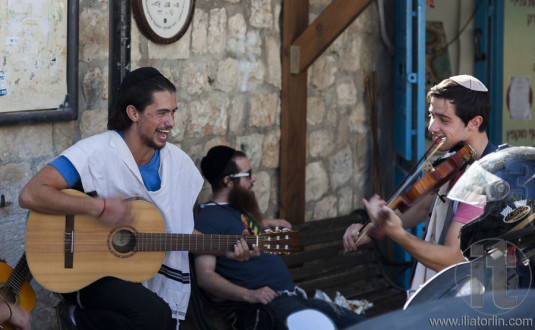 Pre Shabbat celebration on a street. Tzfat (Safed). Israel.